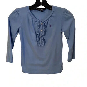 Polo Ralph Lauren Girls Long Sleeve Top Buttons, Ruffles, Blue Sz 6